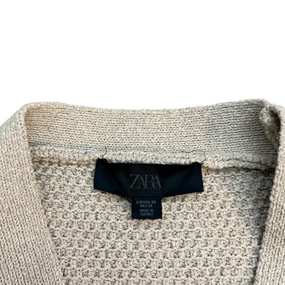 Zara Starfish Button Cardigan XS Tan Short Sleeve Cropped Textured Knit Coastal - Picture 4 of 8